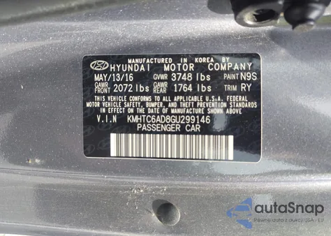 2016 Hyundai Veloster z USA, uszkodzony, nr VIN KMHTC6AD8GU299146